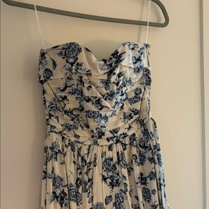 H&M Strapless Cream Dress with Blue Floral Print